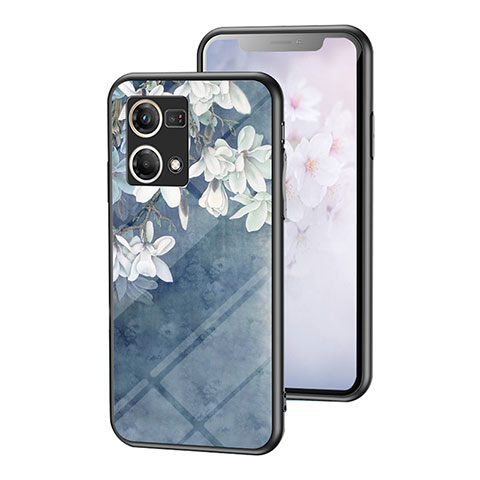 Handyhülle Silikon Hülle Rahmen Schutzhülle Spiegel Blumen für Oppo F21 Pro 4G Blau