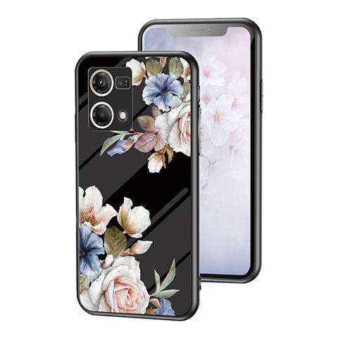 Handyhülle Silikon Hülle Rahmen Schutzhülle Spiegel Blumen für Oppo F21s Pro 4G Schwarz