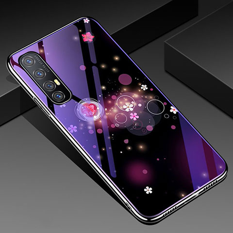 Handyhülle Silikon Hülle Rahmen Schutzhülle Spiegel Blumen für Oppo Find X2 Neo Violett