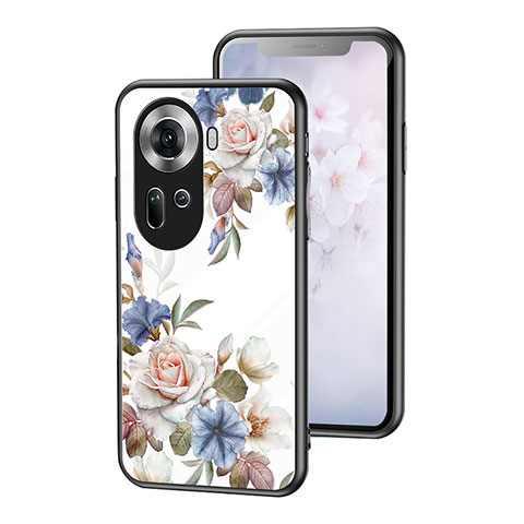 Handyhülle Silikon Hülle Rahmen Schutzhülle Spiegel Blumen für Oppo Reno11 5G Weiß