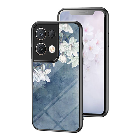 Handyhülle Silikon Hülle Rahmen Schutzhülle Spiegel Blumen für Oppo Reno8 Pro 5G Blau