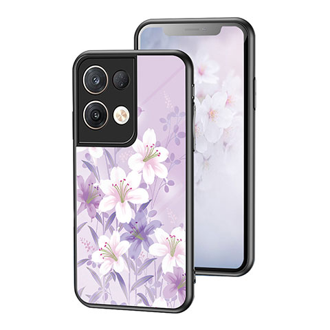 Handyhülle Silikon Hülle Rahmen Schutzhülle Spiegel Blumen für Oppo Reno8 Pro 5G Helles Lila