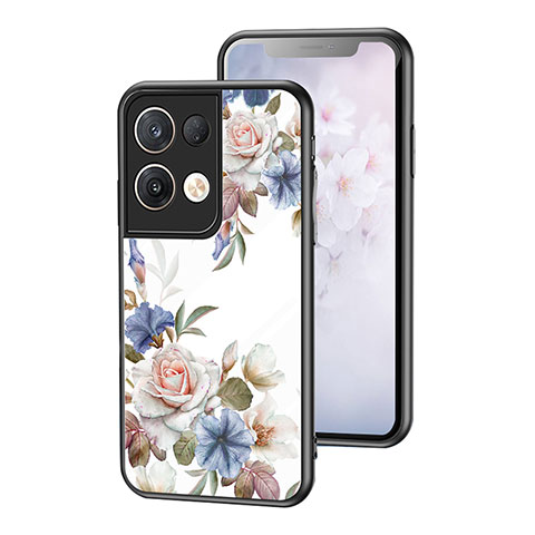 Handyhülle Silikon Hülle Rahmen Schutzhülle Spiegel Blumen für Oppo Reno8 Pro+ Plus 5G Weiß