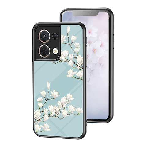 Handyhülle Silikon Hülle Rahmen Schutzhülle Spiegel Blumen für Oppo Reno9 5G Cyan