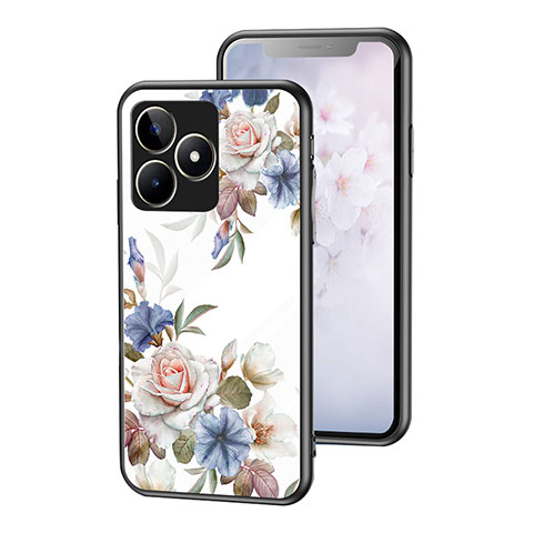 Handyhülle Silikon Hülle Rahmen Schutzhülle Spiegel Blumen für Realme Narzo N53 Weiß