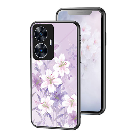 Handyhülle Silikon Hülle Rahmen Schutzhülle Spiegel Blumen für Realme Narzo N55 Helles Lila