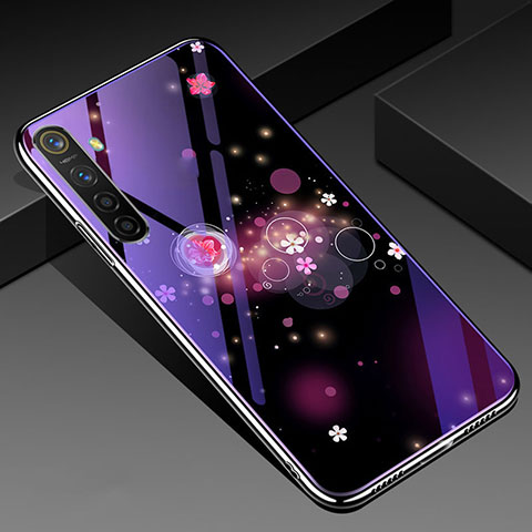 Handyhülle Silikon Hülle Rahmen Schutzhülle Spiegel Blumen für Realme XT Violett