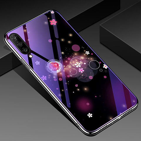 Handyhülle Silikon Hülle Rahmen Schutzhülle Spiegel Blumen für Samsung Galaxy A70S Violett