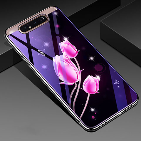 Handyhülle Silikon Hülle Rahmen Schutzhülle Spiegel Blumen für Samsung Galaxy A80 Pink