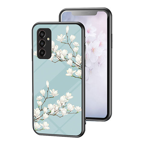 Handyhülle Silikon Hülle Rahmen Schutzhülle Spiegel Blumen für Samsung Galaxy F13 4G Cyan