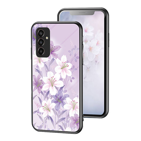 Handyhülle Silikon Hülle Rahmen Schutzhülle Spiegel Blumen für Samsung Galaxy M13 4G Helles Lila