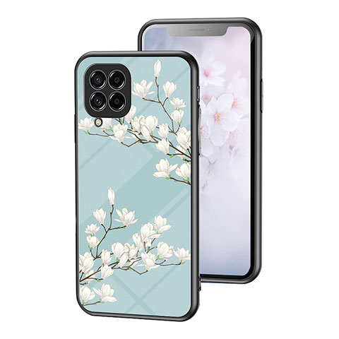 Handyhülle Silikon Hülle Rahmen Schutzhülle Spiegel Blumen für Samsung Galaxy M53 5G Cyan