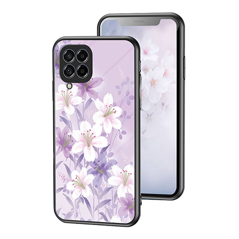 Handyhülle Silikon Hülle Rahmen Schutzhülle Spiegel Blumen für Samsung Galaxy M53 5G Helles Lila