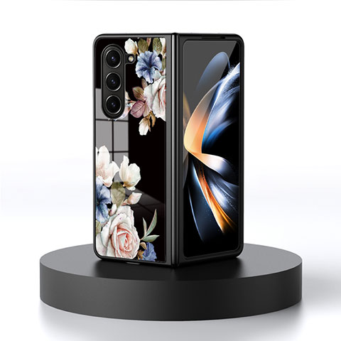 Handyhülle Silikon Hülle Rahmen Schutzhülle Spiegel Blumen für Samsung Galaxy Z Fold5 5G Schwarz