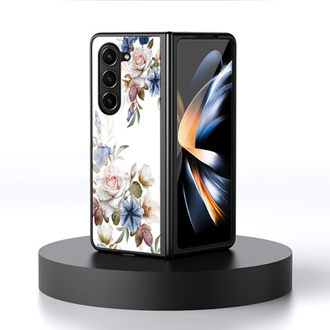 Handyhülle Silikon Hülle Rahmen Schutzhülle Spiegel Blumen für Samsung Galaxy Z Fold5 5G Weiß