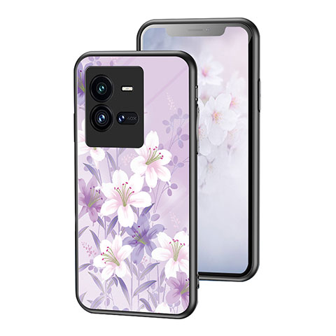 Handyhülle Silikon Hülle Rahmen Schutzhülle Spiegel Blumen für Vivo iQOO 10 Pro 5G Helles Lila