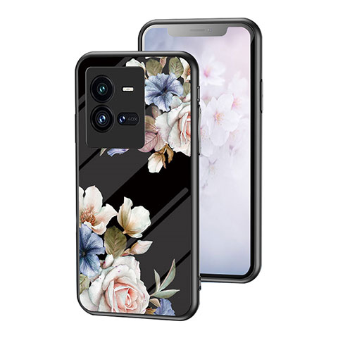 Handyhülle Silikon Hülle Rahmen Schutzhülle Spiegel Blumen für Vivo iQOO 10 Pro 5G Schwarz