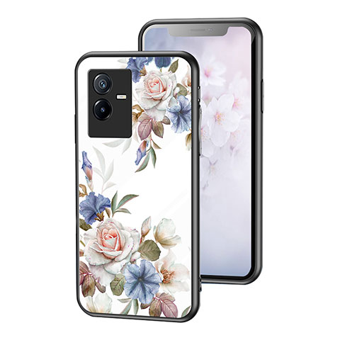 Handyhülle Silikon Hülle Rahmen Schutzhülle Spiegel Blumen für Vivo iQOO Z6x Weiß