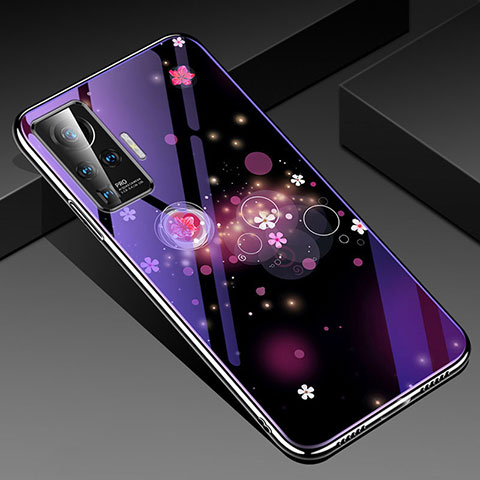 Handyhülle Silikon Hülle Rahmen Schutzhülle Spiegel Blumen für Vivo X50 Pro 5G Violett