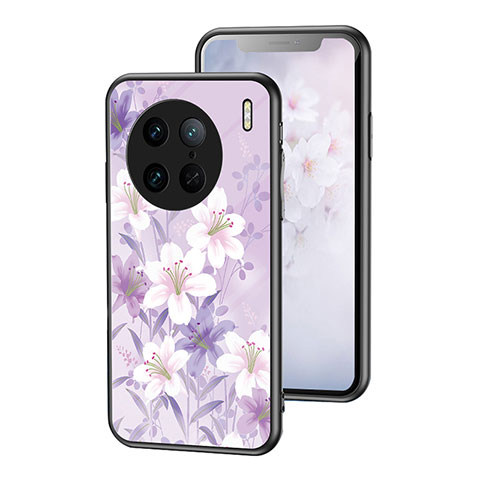 Handyhülle Silikon Hülle Rahmen Schutzhülle Spiegel Blumen für Vivo X90 Pro 5G Helles Lila