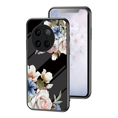 Handyhülle Silikon Hülle Rahmen Schutzhülle Spiegel Blumen für Vivo X90 Pro 5G Schwarz