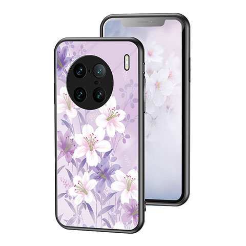 Handyhülle Silikon Hülle Rahmen Schutzhülle Spiegel Blumen für Vivo X90 Pro+ Plus 5G Helles Lila