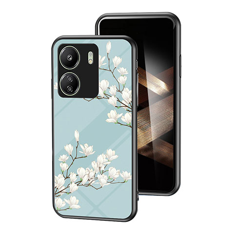 Handyhülle Silikon Hülle Rahmen Schutzhülle Spiegel Blumen für Xiaomi Poco C65 Cyan