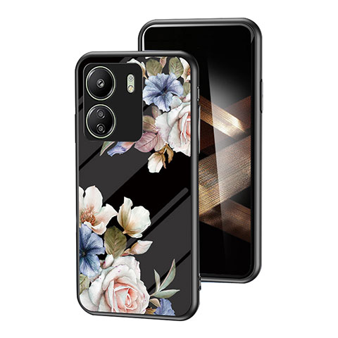 Handyhülle Silikon Hülle Rahmen Schutzhülle Spiegel Blumen für Xiaomi Poco C65 Schwarz