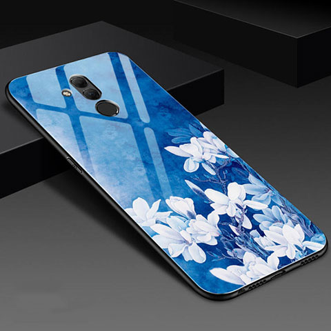 Handyhülle Silikon Hülle Rahmen Schutzhülle Spiegel Blumen H02 für Huawei Mate 20 Lite Blau