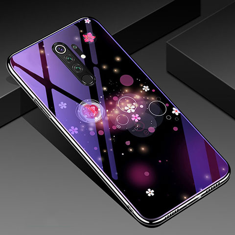 Handyhülle Silikon Hülle Rahmen Schutzhülle Spiegel Blumen K01 für Xiaomi Redmi Note 8 Pro Violett