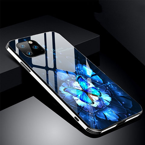 Handyhülle Silikon Hülle Rahmen Schutzhülle Spiegel Blumen M01 für Apple iPhone 11 Pro Max Blau