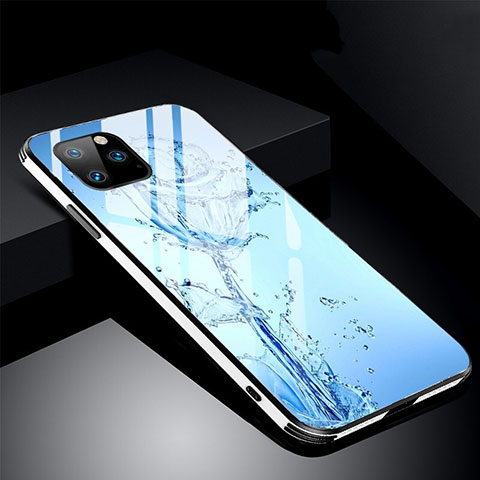 Handyhülle Silikon Hülle Rahmen Schutzhülle Spiegel Blumen M01 für Apple iPhone 11 Pro Max Hellblau