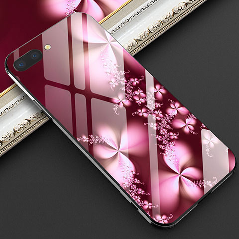 Handyhülle Silikon Hülle Rahmen Schutzhülle Spiegel Blumen M03 für Oppo RX17 Neo Rot