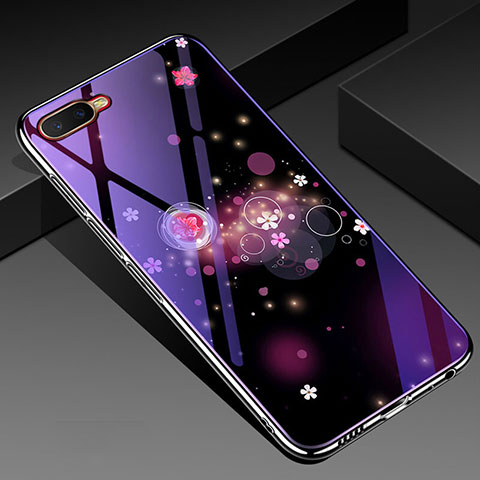 Handyhülle Silikon Hülle Rahmen Schutzhülle Spiegel Blumen M04 für Oppo R15X Violett