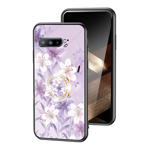 Handyhülle Silikon Hülle Rahmen Schutzhülle Spiegel Blumen S01 für Asus ROG Phone 3 Helles Lila