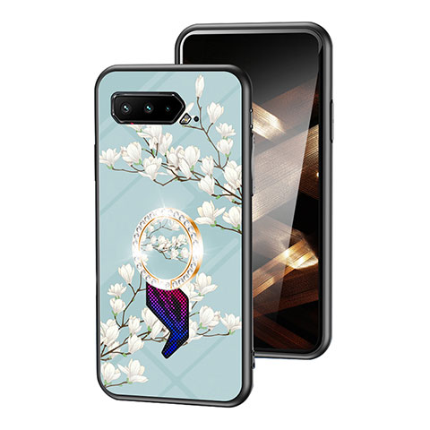 Handyhülle Silikon Hülle Rahmen Schutzhülle Spiegel Blumen S01 für Asus ROG Phone 5 Pro Cyan