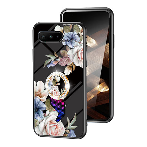 Handyhülle Silikon Hülle Rahmen Schutzhülle Spiegel Blumen S01 für Asus ROG Phone 5 Pro Schwarz