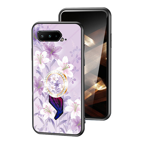 Handyhülle Silikon Hülle Rahmen Schutzhülle Spiegel Blumen S01 für Asus ROG Phone 5s Helles Lila