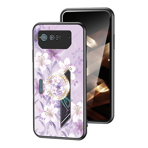 Handyhülle Silikon Hülle Rahmen Schutzhülle Spiegel Blumen S01 für Asus ROG Phone 6 Helles Lila