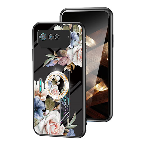 Handyhülle Silikon Hülle Rahmen Schutzhülle Spiegel Blumen S01 für Asus ROG Phone 6 Pro Schwarz