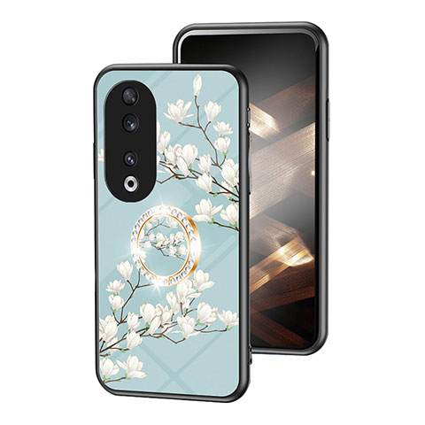 Handyhülle Silikon Hülle Rahmen Schutzhülle Spiegel Blumen S01 für Huawei Honor 90 5G Cyan