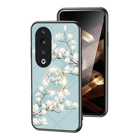 Handyhülle Silikon Hülle Rahmen Schutzhülle Spiegel Blumen S01 für Huawei Honor 90 Pro 5G Cyan