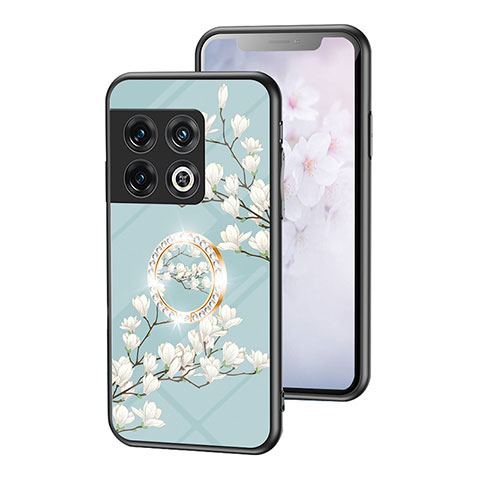 Handyhülle Silikon Hülle Rahmen Schutzhülle Spiegel Blumen S01 für OnePlus 10 Pro 5G Cyan