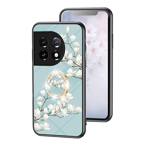 Handyhülle Silikon Hülle Rahmen Schutzhülle Spiegel Blumen S01 für OnePlus 11 5G Cyan