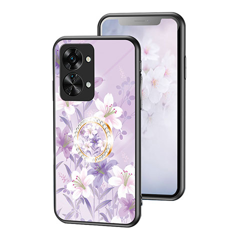 Handyhülle Silikon Hülle Rahmen Schutzhülle Spiegel Blumen S01 für OnePlus Nord 2T 5G Helles Lila