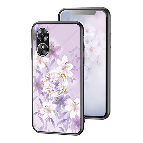 Handyhülle Silikon Hülle Rahmen Schutzhülle Spiegel Blumen S01 für Oppo A17 Helles Lila