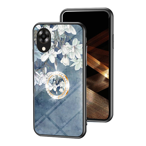 Handyhülle Silikon Hülle Rahmen Schutzhülle Spiegel Blumen S01 für Oppo A17K Blau