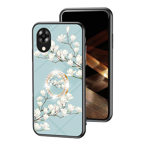 Handyhülle Silikon Hülle Rahmen Schutzhülle Spiegel Blumen S01 für Oppo A17K Cyan