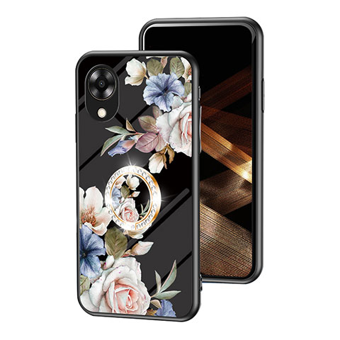 Handyhülle Silikon Hülle Rahmen Schutzhülle Spiegel Blumen S01 für Oppo A17K Schwarz