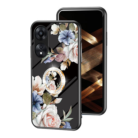 Handyhülle Silikon Hülle Rahmen Schutzhülle Spiegel Blumen S01 für Oppo A18 Schwarz